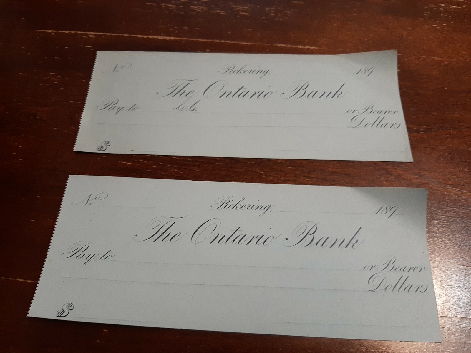 1890s The Ontario Bank. Blank Checks