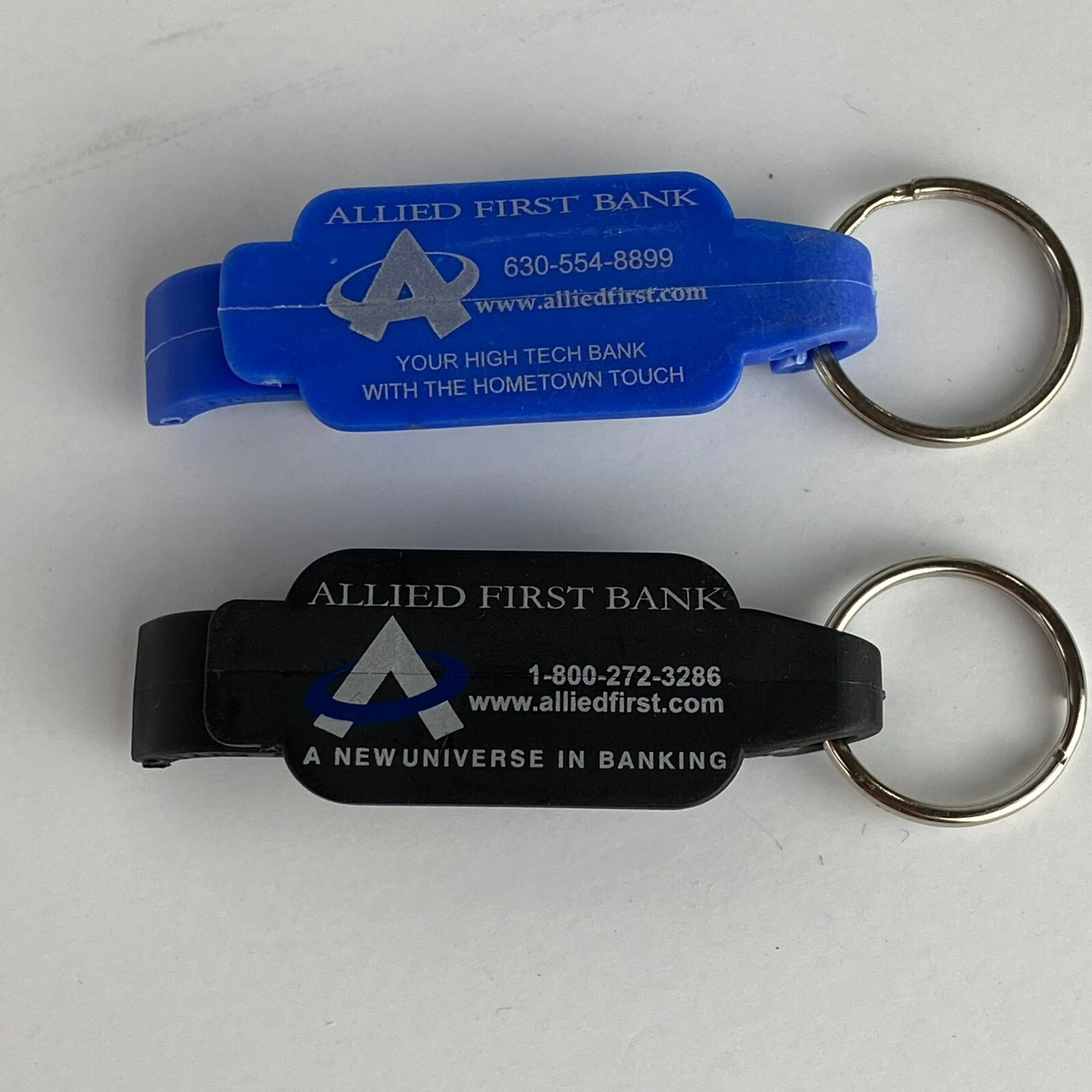 Allied First Bank Lot of 2 Keychain Bottle Openers 2.5 in Long