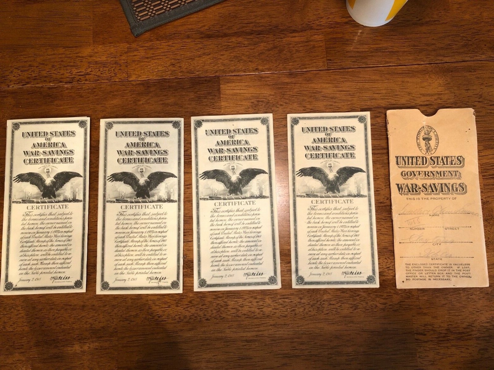 WW1War Savings Certificates and Envelope