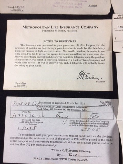 VINTAGE LOT 1932-33 METROPOLITAN LIFE INSURANCE CO. CORRESPONDENCE & DOCUMENTS
