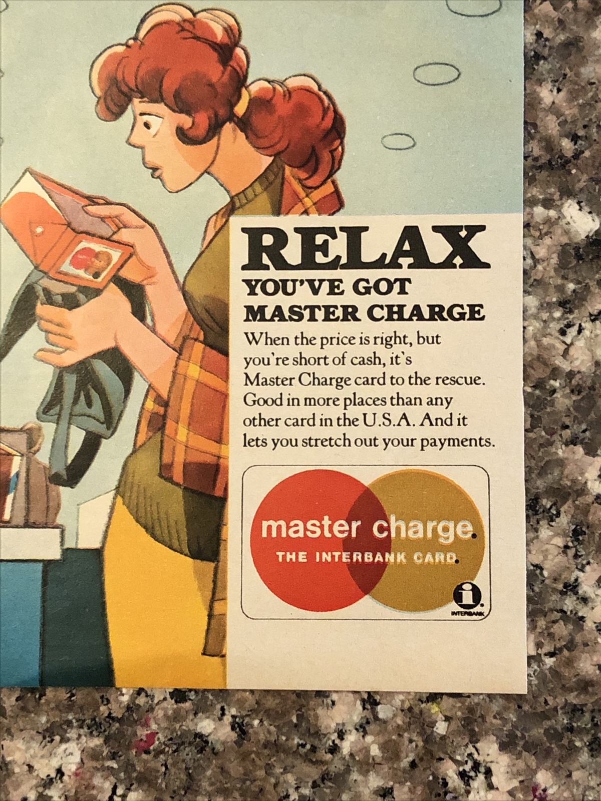 PRINT AD 1974 Master Charge Credit The Interbank Card Mastercard Relax 6”x8” AD