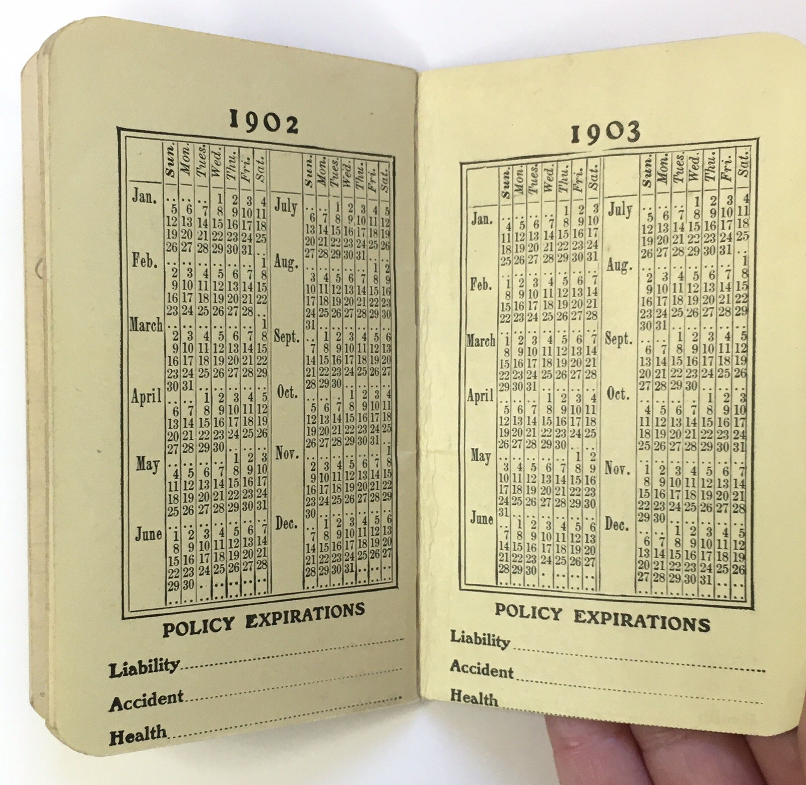 Employers’ Liability Assurance Corporation 1902-1903 Notepad Booklet w Calendar