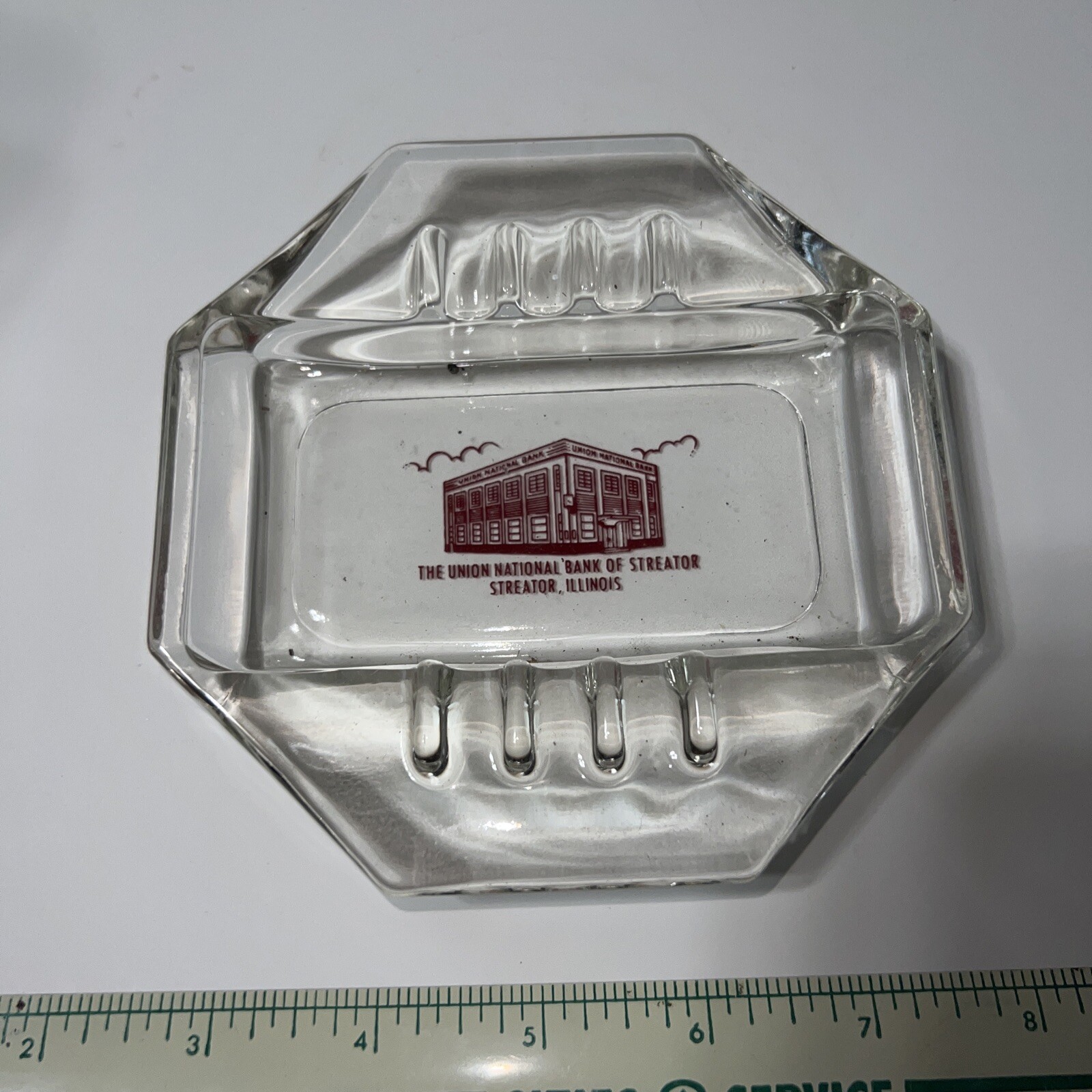 Vintage Glass Banking Savings Loan Co Ashtray Union National Streator Illinois