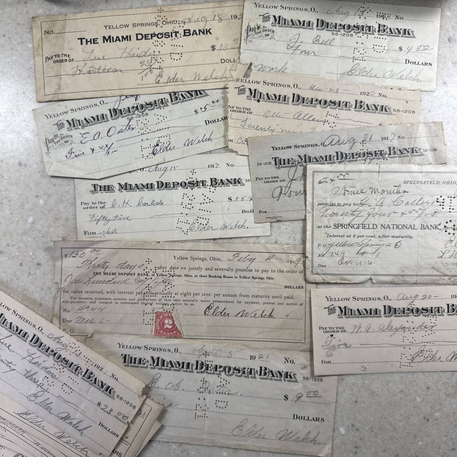 20+ Yellow Springs, Ohio 1917 – 1921 Bank Checks, Financial Documents, Ephemera