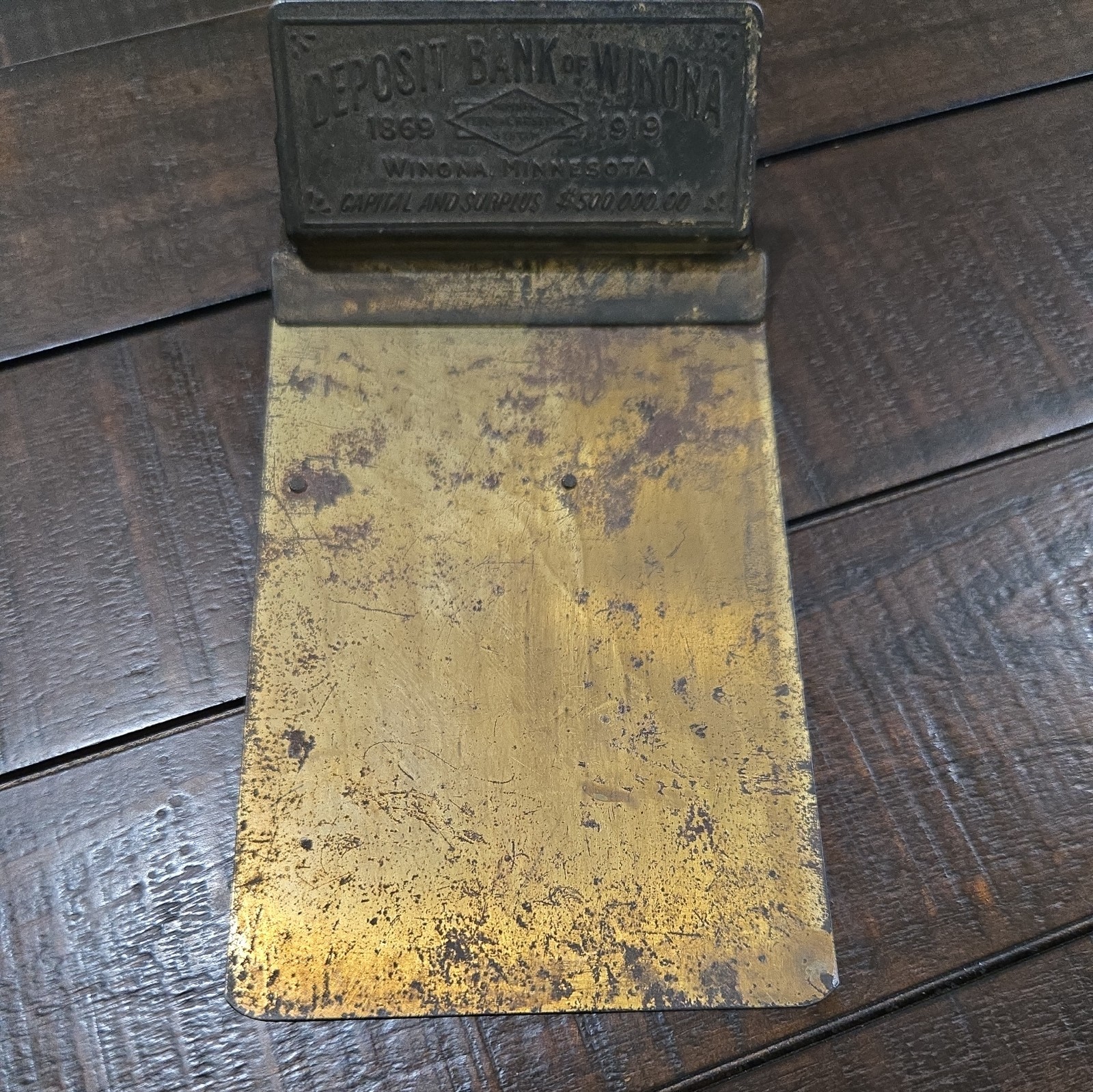 Deposit Bank of Winona Mini Clipboard Metal 50th anniversary 1869-1919