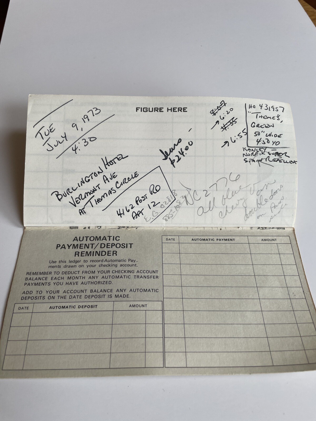Vintage 1973 Used Check register Banking Ephemera Rhode island Deluxe Bank