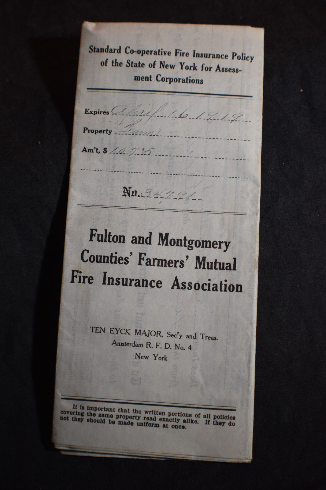 1919 Fulton & Montgomery Counties Farmers Mutual Fire Insurance (NY)