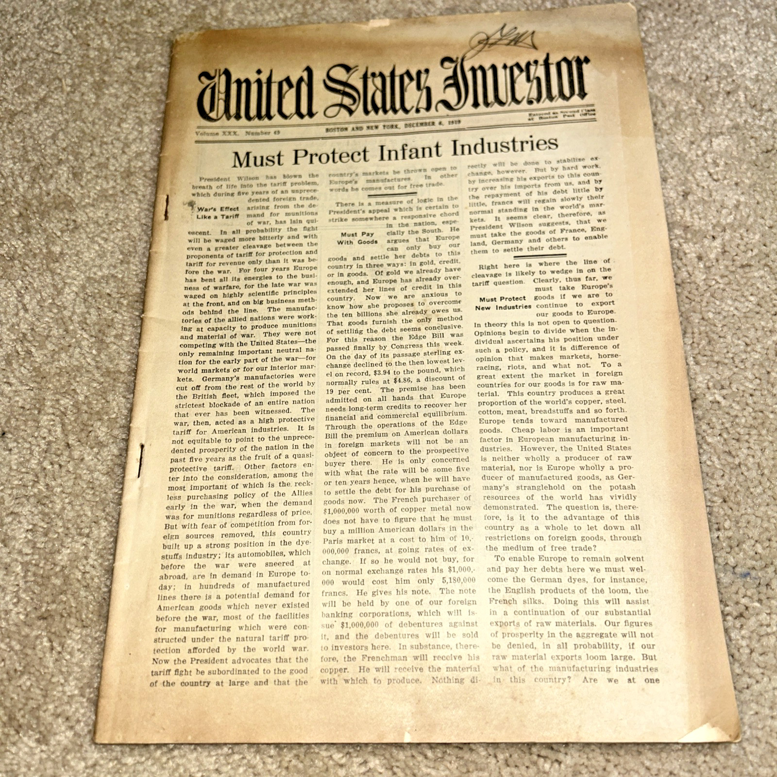 1919 UNITED STATES INVESTOR Publication STOCKS / BONDS / BANK / FINANCE 48 Pages