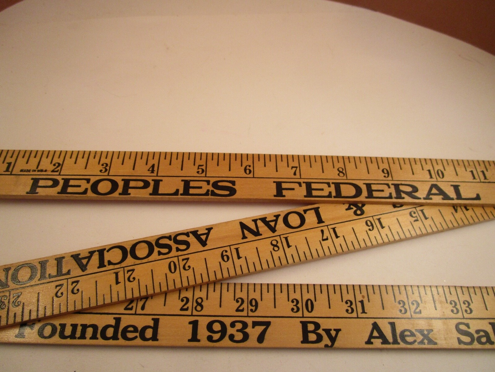 Vintage Wooden Folding Yardstick Peoples Federal Saving & Loan Bank WV