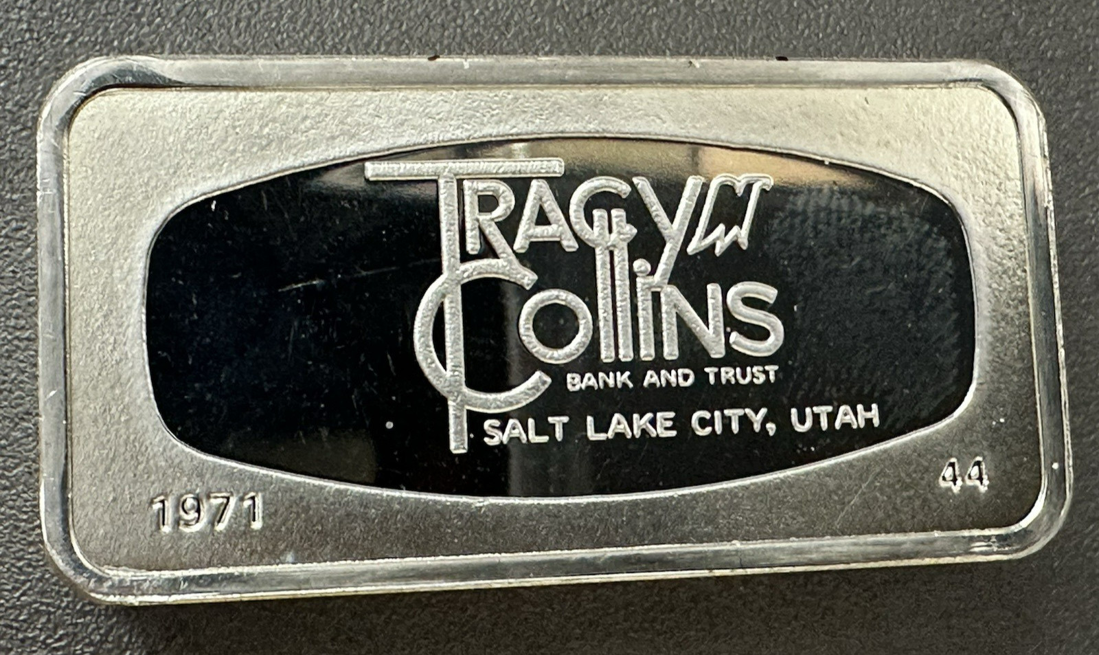 Franklin Mint TRACY COLLINS BANK Salt Lake City Utah STERLING SILVER Bar 2 oz