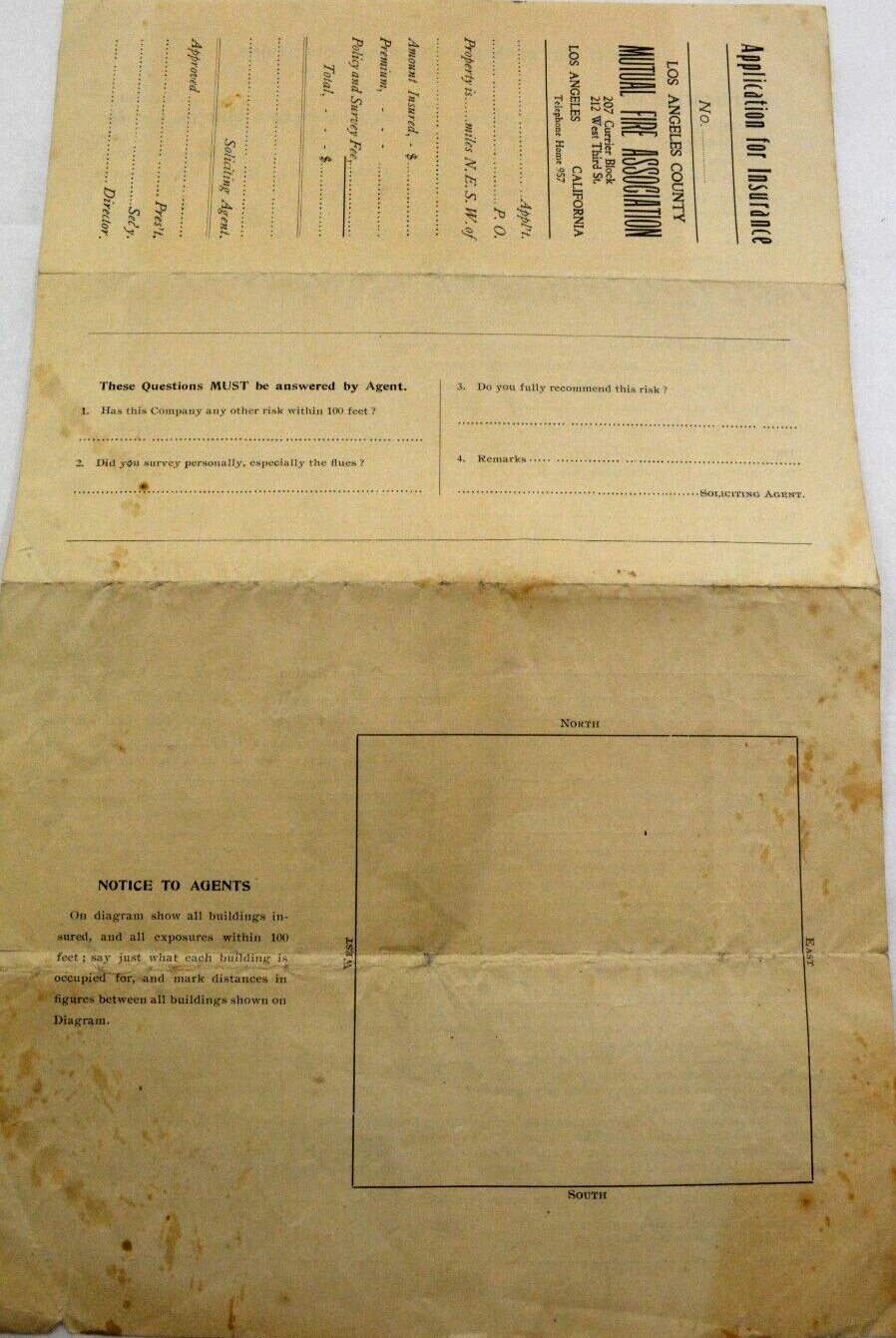 Los Angeles County Mutual Fire Association Application For Insurance 1908