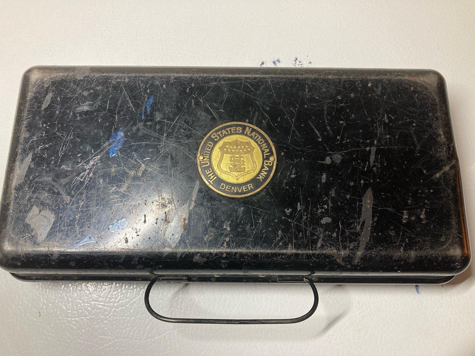 Historical United States National Bank, Denver Metal Deposit Cash Box No Key