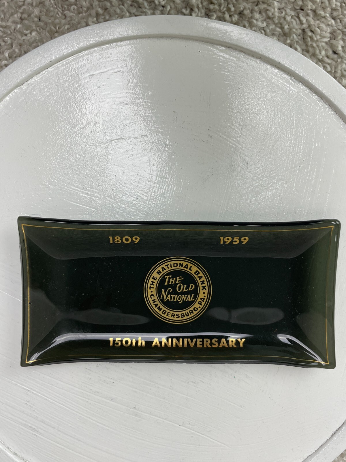 Vintage 1809-1959 150th Anniversary The Old National Bank Glass Dish Ashtray 6″