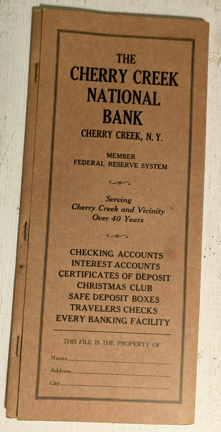 Vintage Cherry Creek / South Dayton NY National Bank Ad Folder/ Manru Coffee