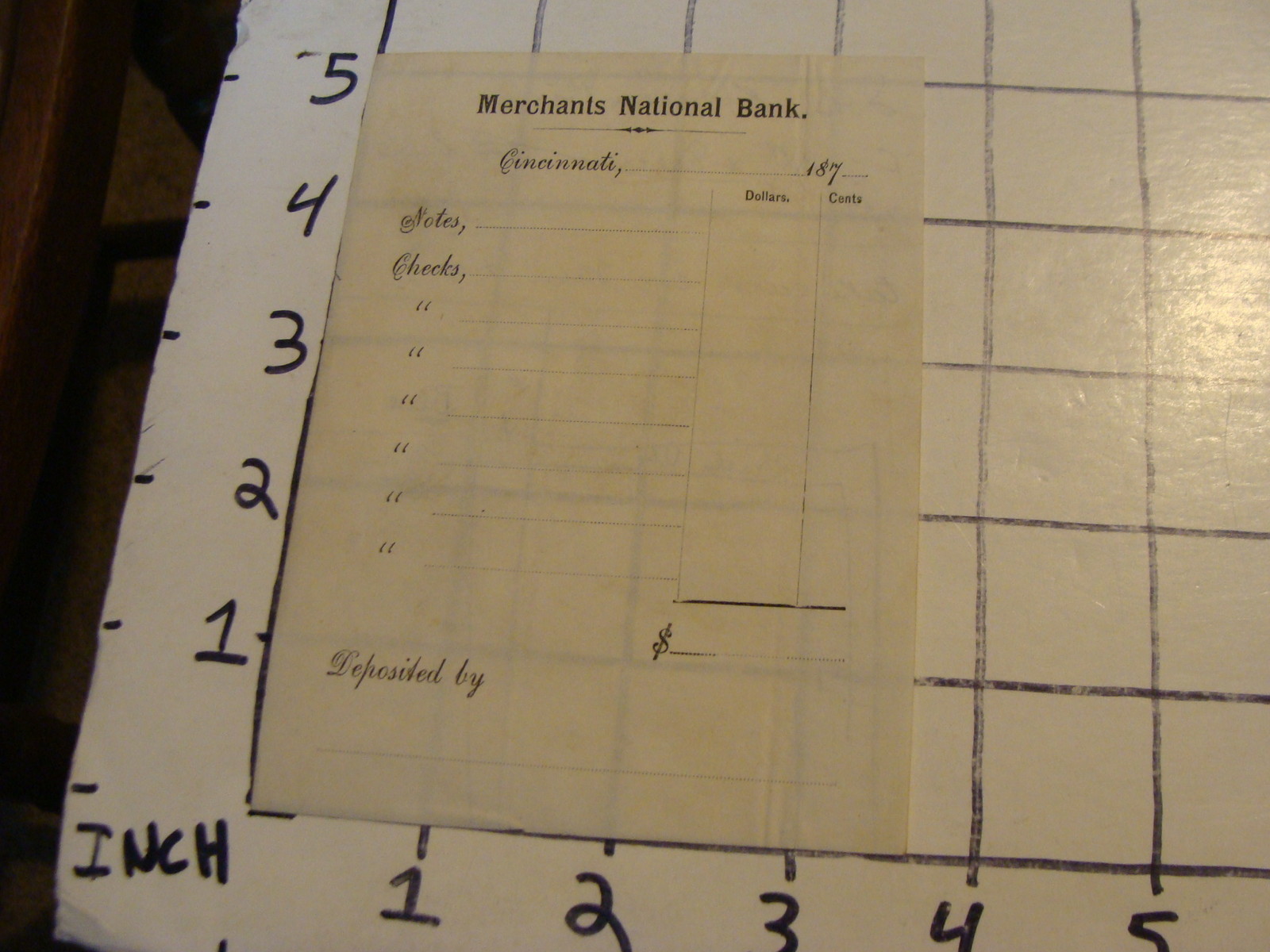 Original Vintage Deposit Slip MERCHANTS NATIONAL BANK, Cincinnati, 1870s