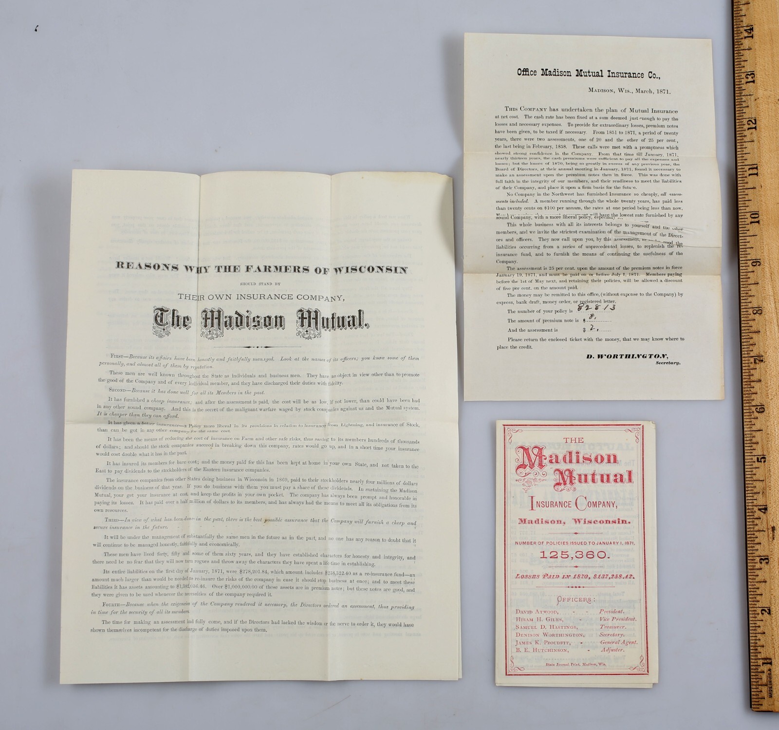 Antique 1871 Madison Mutual Insurance Co. Marketing Brochures & Policy