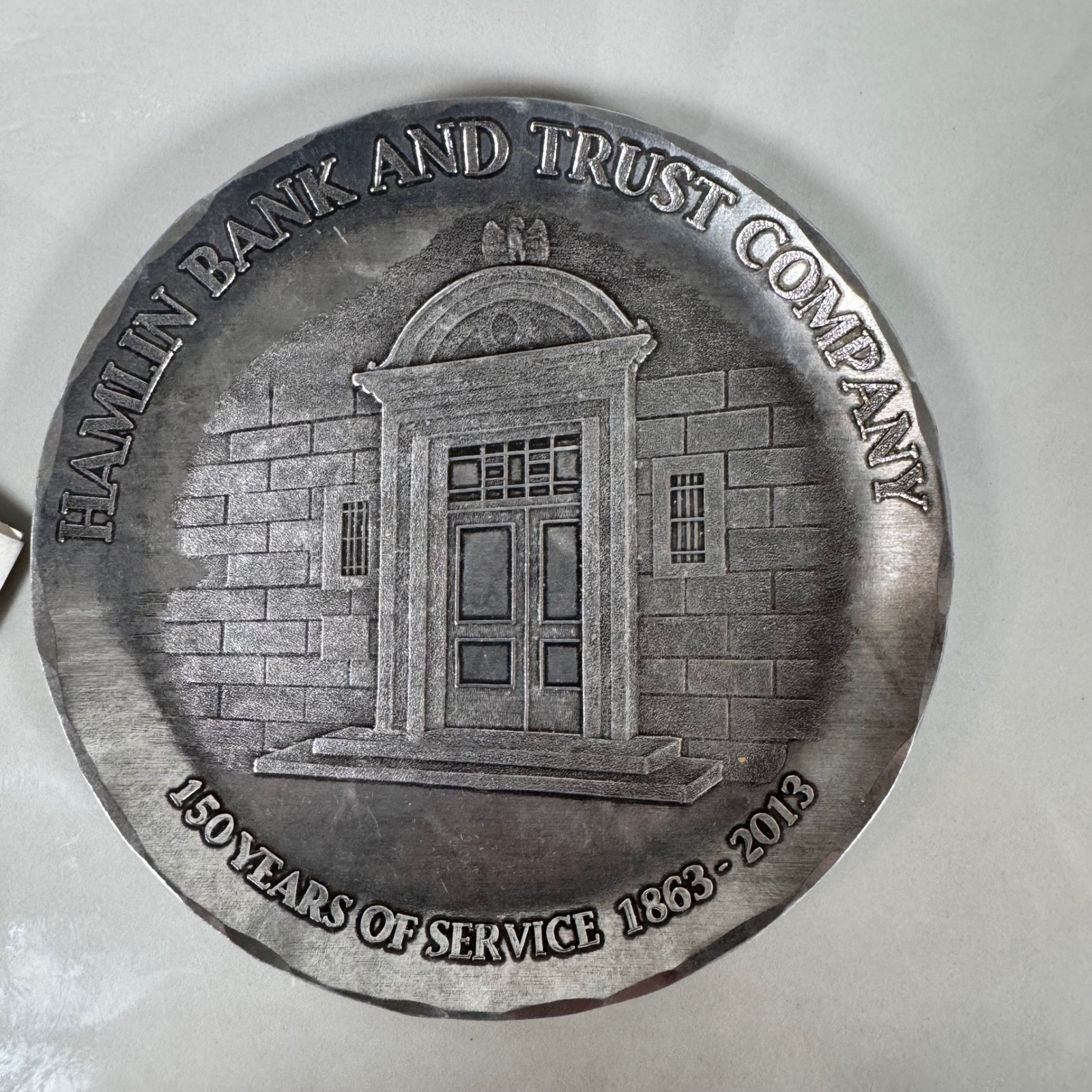 Hamlin Bank and Trust 150 Years Hammered Aluminum Trinket Dish Wendell August