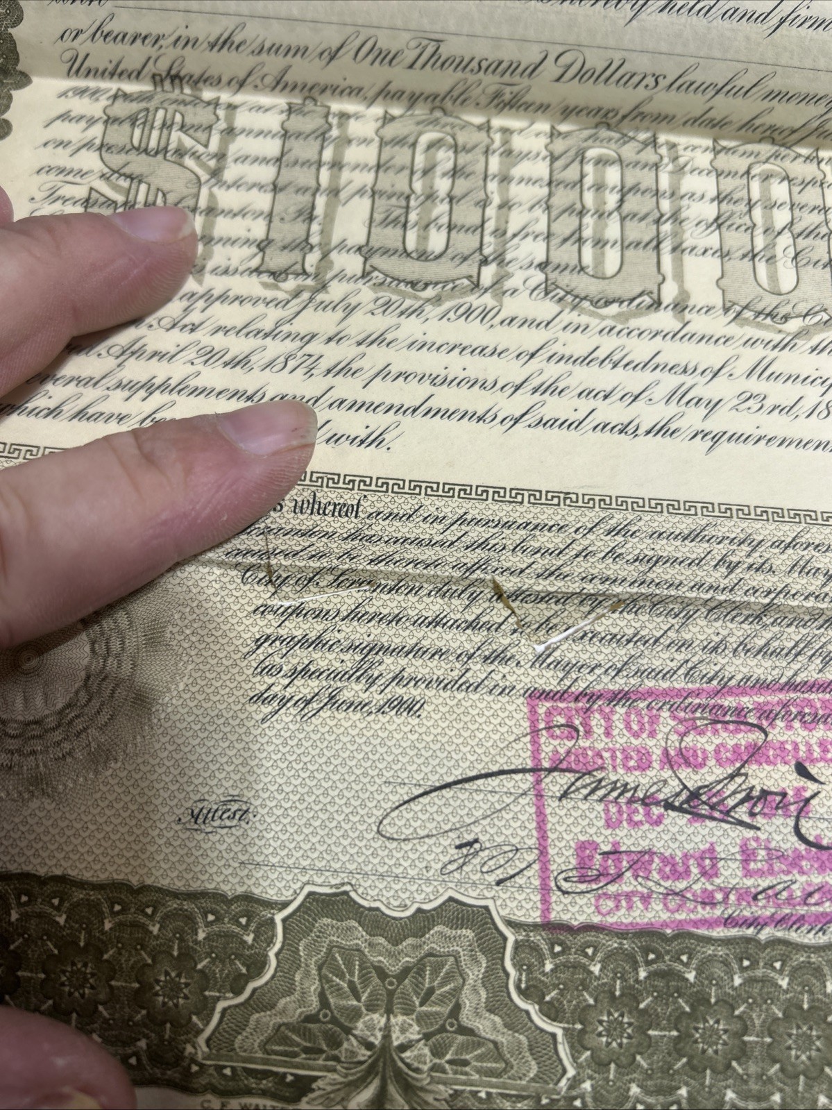 $1000 Bond City Of Scranton June , 1st 1915 SCRANTON,PA