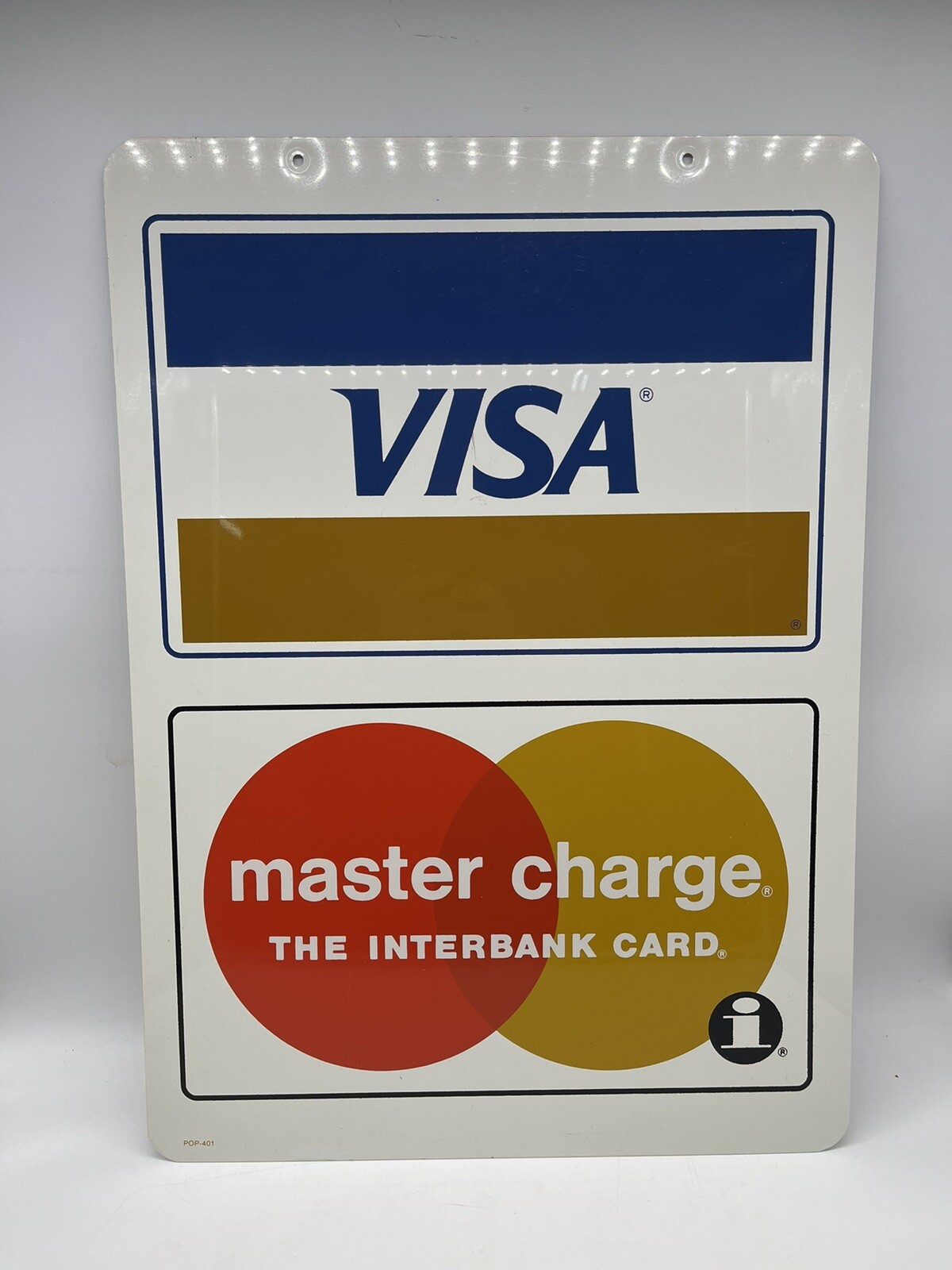 Vintage VISA MASTERCHARGE INTERBANK 18X25 Metal Sign Multi-Color 1977 New Unused