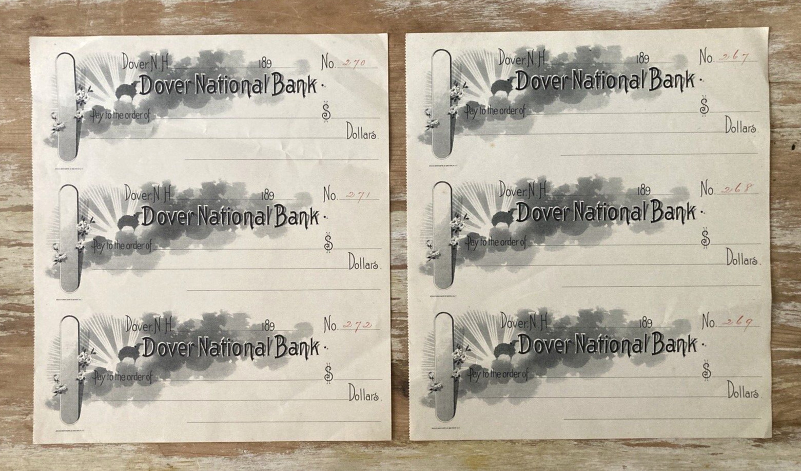 Vintage paper bank checks Dover National Bank New Hampshire unused 1900’s ornate