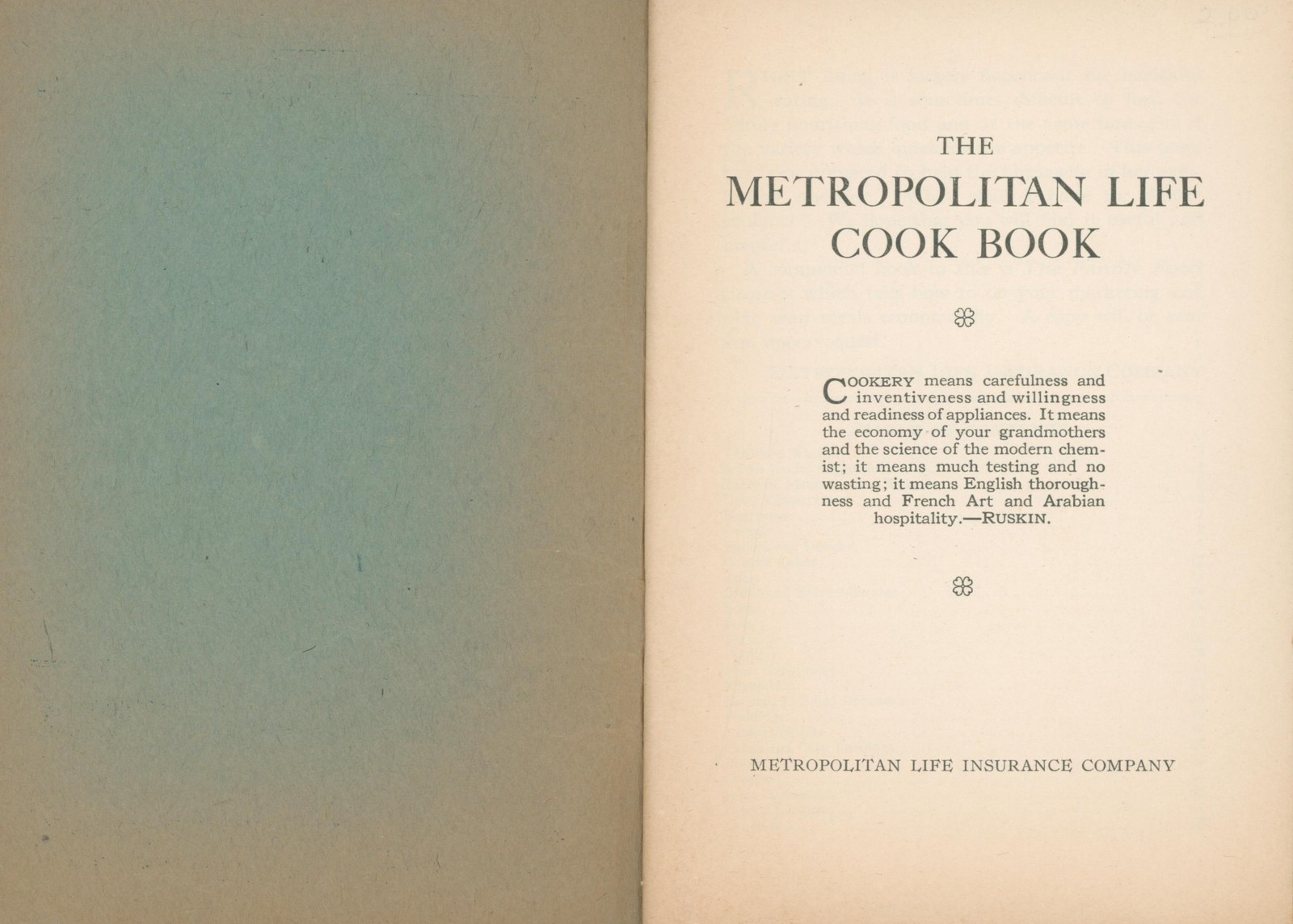 1911 Metropolitan Life Insurance Cook Book Home Economics Recipes New York City