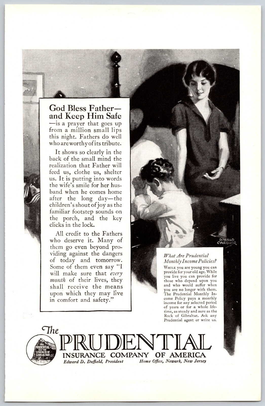 1925 Print Ad Prudential Insurance God Bless Father Donald Gardner Illustration