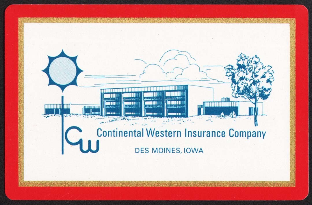 Vintage single playing card CONTINENTAL WESTERN INSURANCE building Des Moines