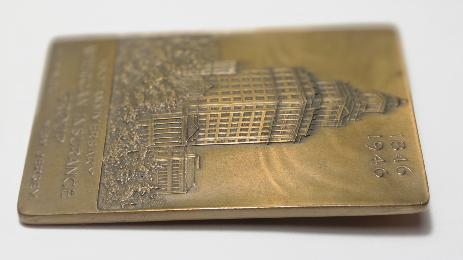 Vintage 1846-1946 Anniversary AMERICAN INSURANCE GROUP Brass Paperweight 4″