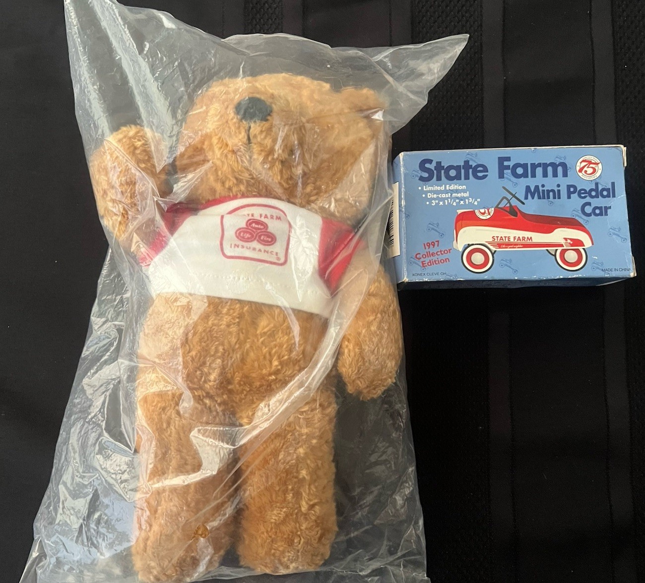 State Farm Good Neigh Bear Plush + 75th Anniversary Mini Pedal Car 1997