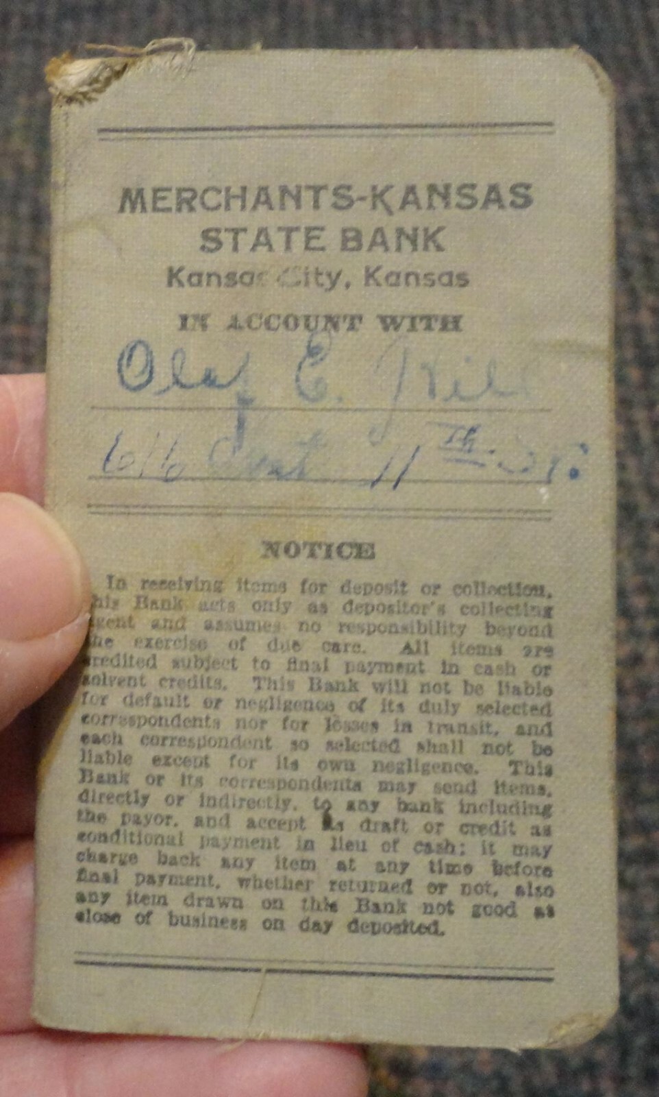 c1931 Kansas City Kansas Merchants State Bank account booklet