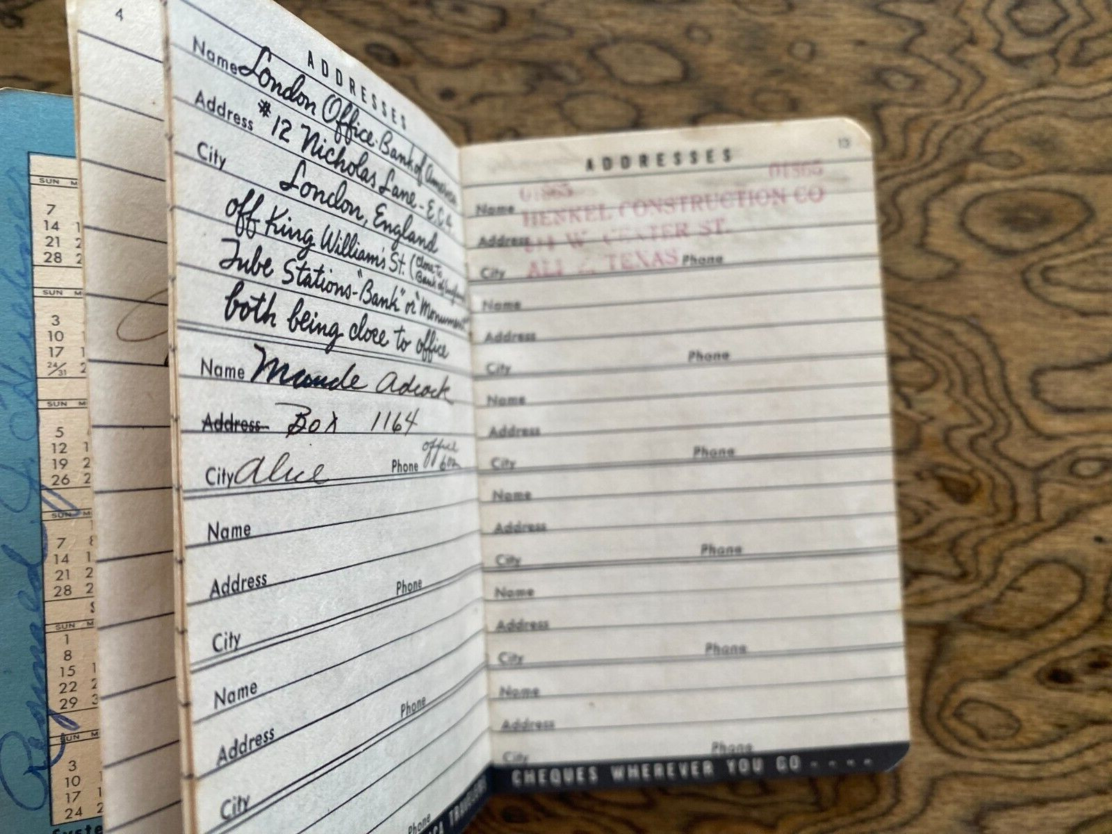 Travelers Memo Book VINTAGE Bank of America 1940 Stage Prop