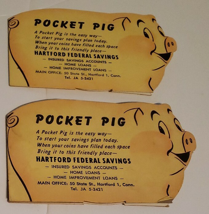 Vintage Pocket Pig Hartford Federal Savings Bank CT ephemera 1940s 1950s Banking