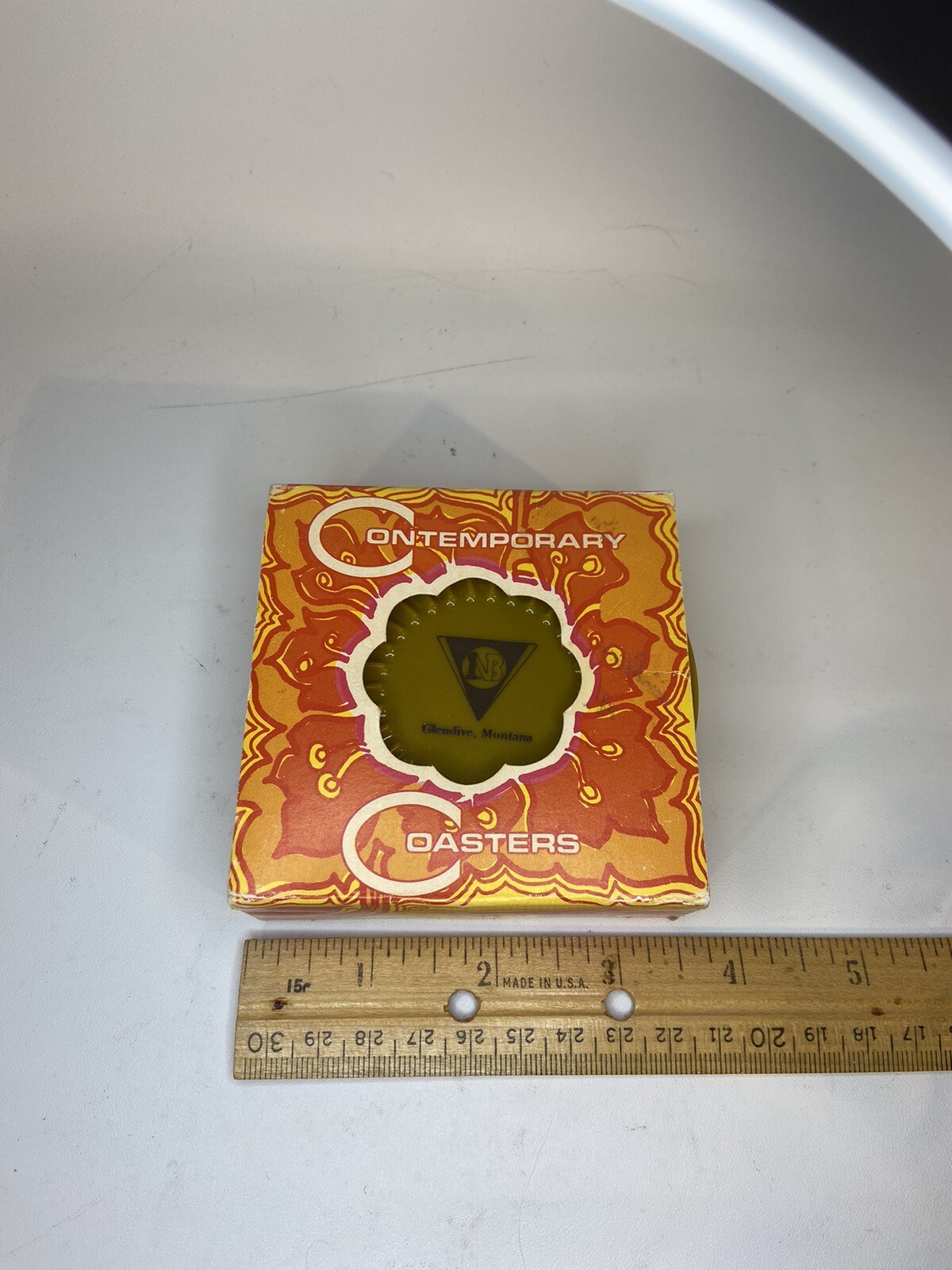 Vintage GLENDIVE MONTANA First National Bank Plastic Coasters Advertising EB3