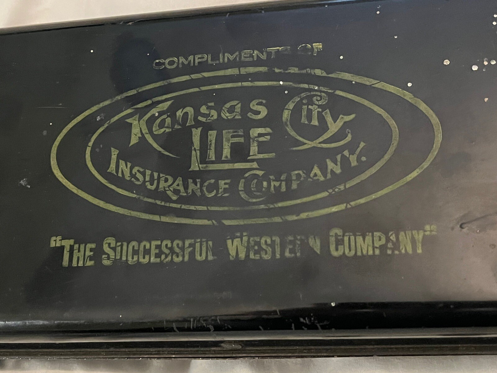 Vintage Metal Cash Money Box Kansas City Life Insurance Company W/Key P.N. Co