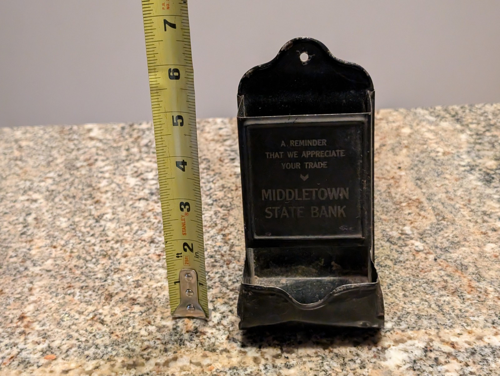 Vintage Middletown State Bank Advertising Match Holder Connecticut 6″ Tall Tin