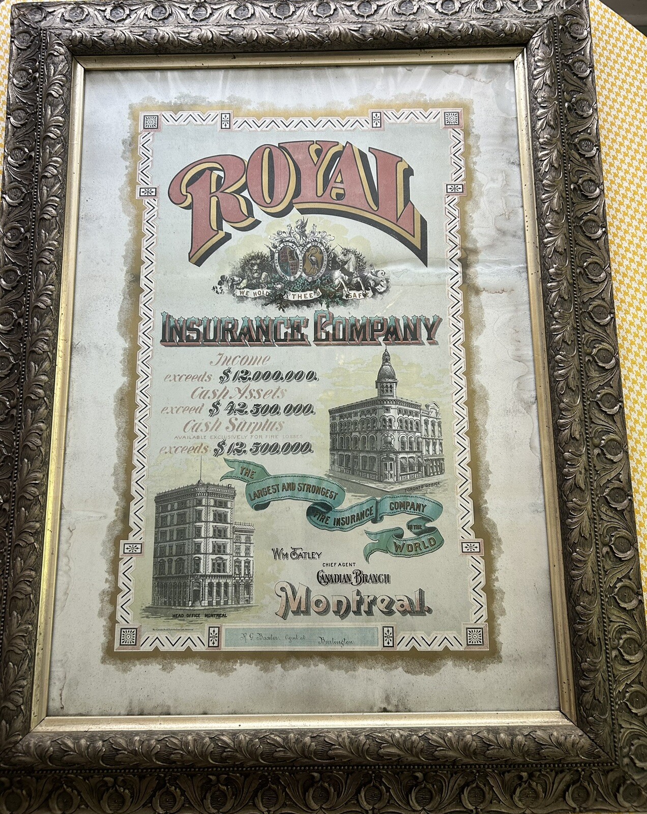 Royal Insurance Advertising Framed Poster Montreal Toronto Canada Ontario