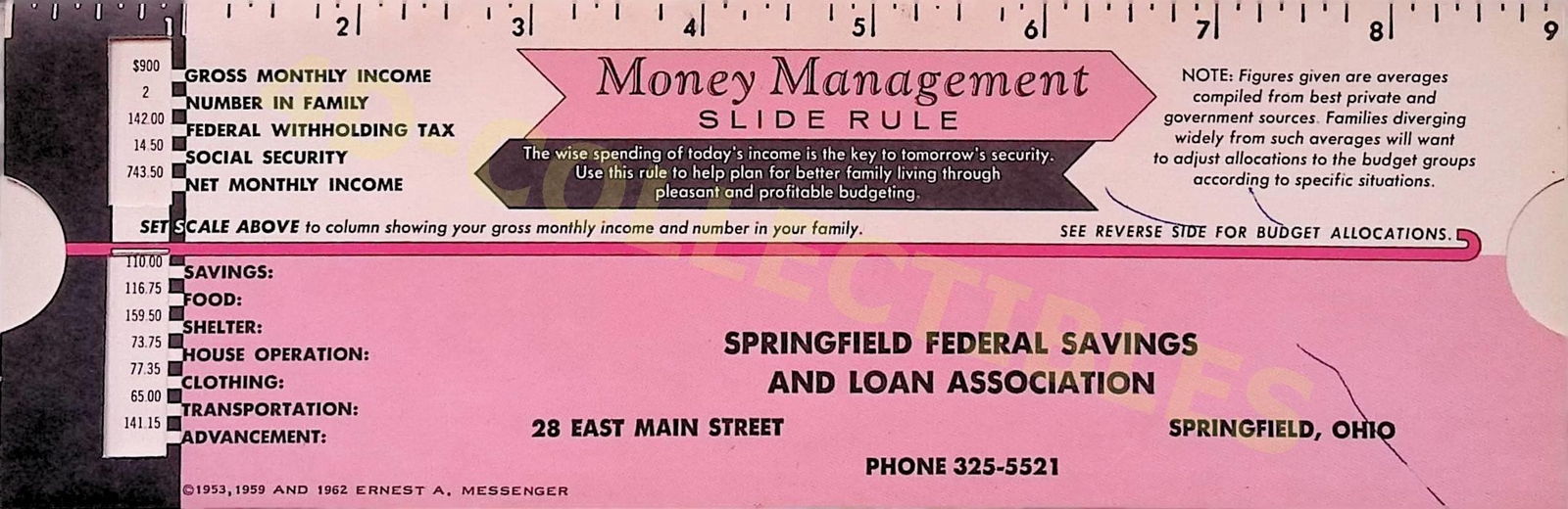 Money Management Slide Rule Springfield Federal Savings and Loan Association