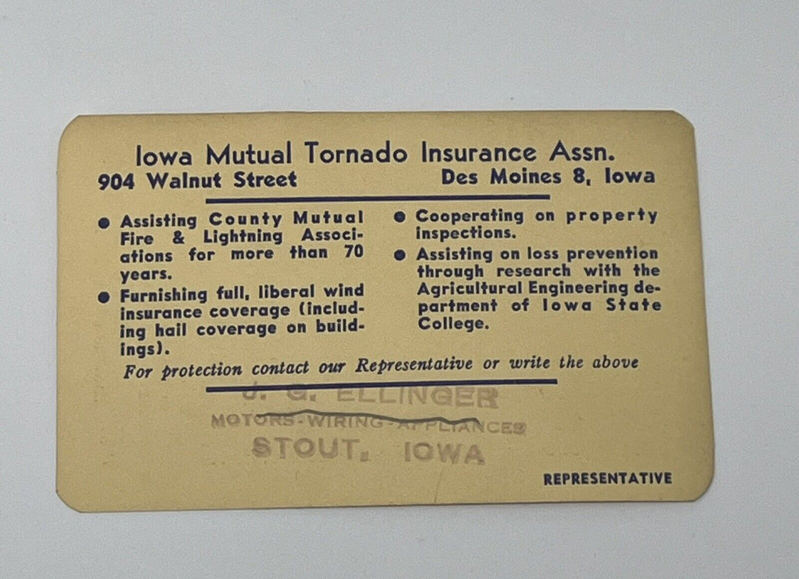 1954 Iowa Mutual Tornado Insurance Assn. Advertising Pocket Calendar