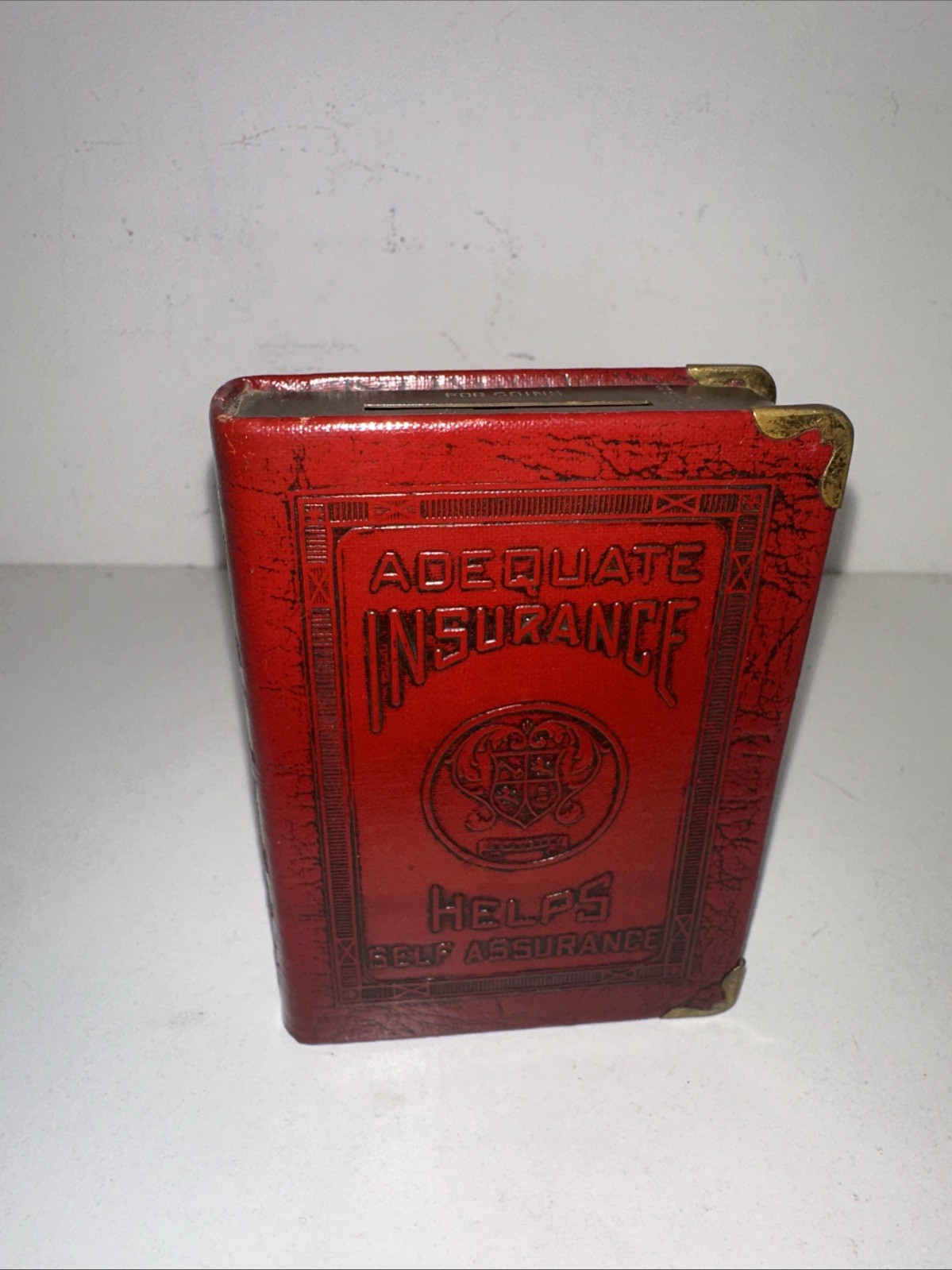Zell Products. Co NY Adequate Insurance Mini Book Coin Bank 1920’s No Key