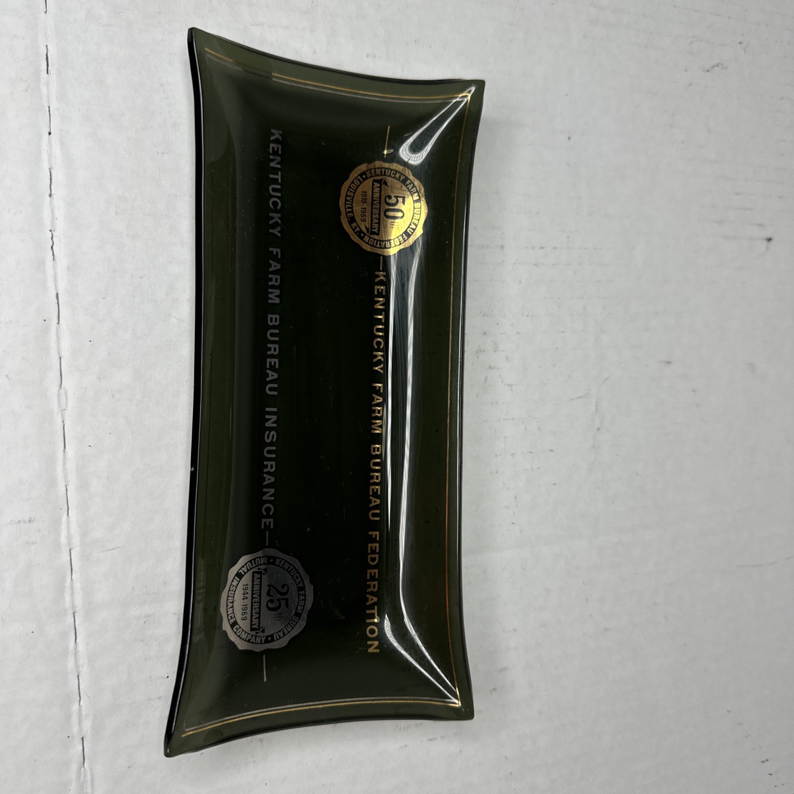 1969 Kentucky Farm Bureau Federation & KFB Insurance Glass Money Tray 8”x 4”
