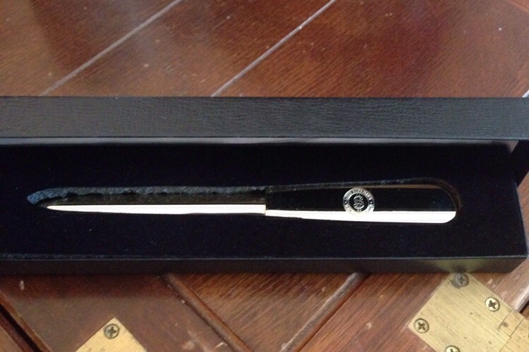 LOUIS RUKEYSER “WALL STREET CLUB” BRASS LETTER OPENER NIB A231