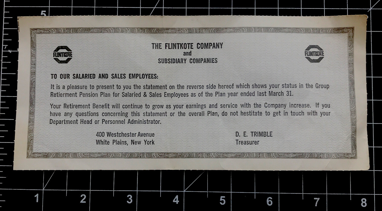 Vintage 1972 FLINTKOTE Employee Retirement – Stephens City Grove Lime Kiln VA