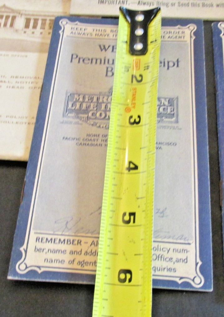 VTG 1920s-30s Metropolitan Life Insurance California Premium Booklet Receipt Lot