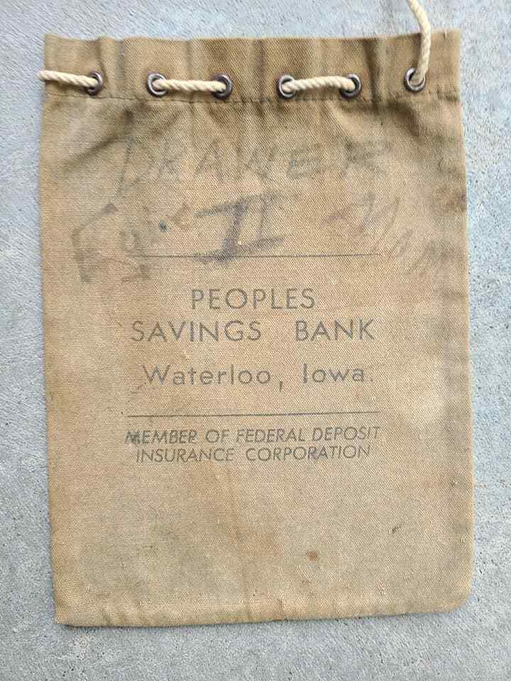 PEOPLES SAVINGS BANK Waterloo Iowa VINTAGE Canvas Deposit Bag