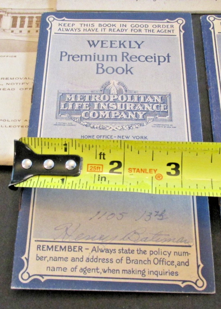 VTG 1920s-30s Metropolitan Life Insurance California Premium Booklet Receipt Lot