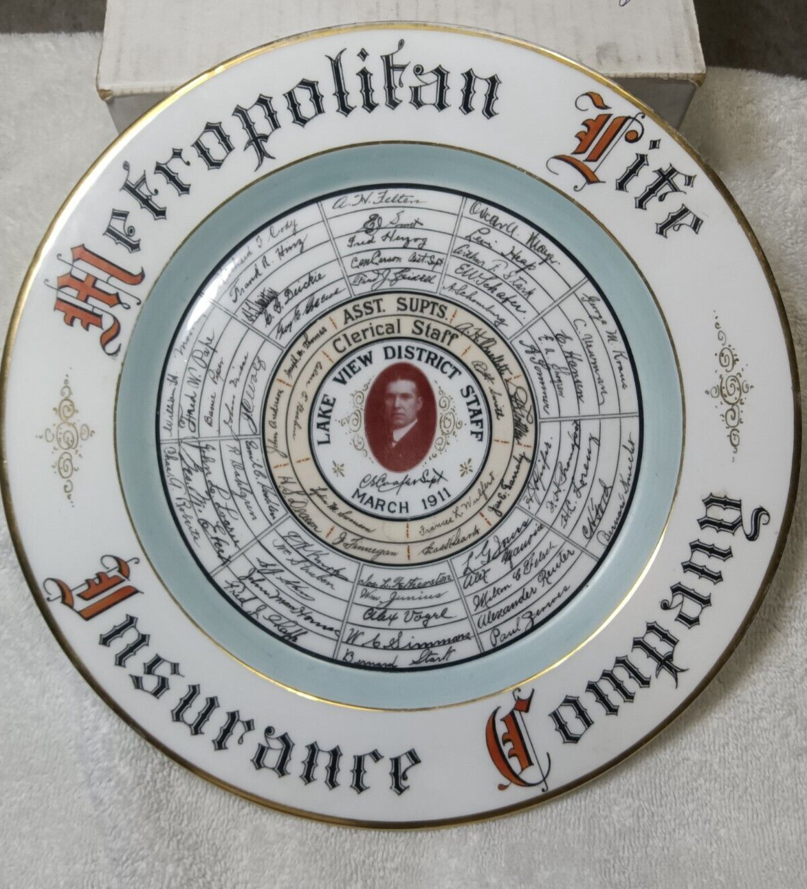 Metropolitan life insurance 1911 china plate District staff vtg banking