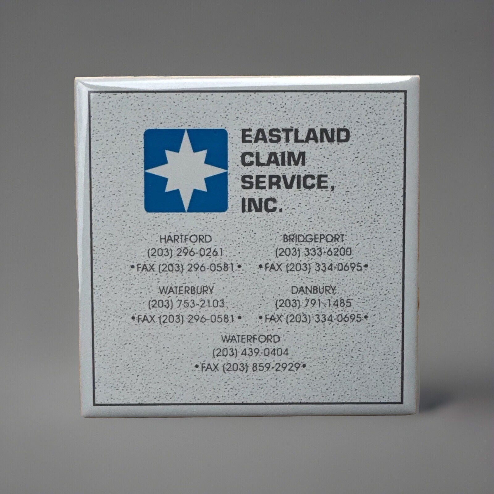 VINTAGE ADVERTISING TILE COASTER EASTLAND CLAIM SERVICE INSURANCE CONNECTICUT CT