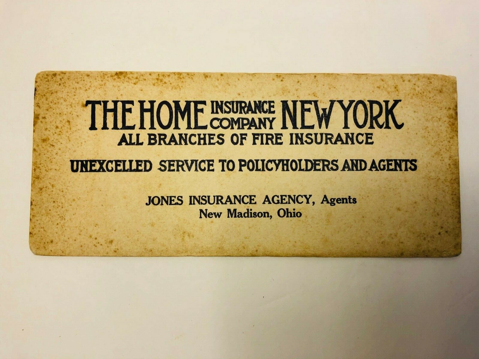 1920-30’s Advertising Blotter Home Insurance New York – New Madison, Ohio *AL
