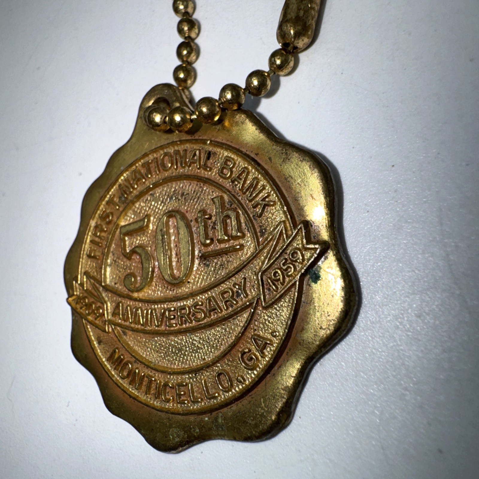 First National Bank 50th Anniversary 1959 Keychain Monticello Georgia Americana