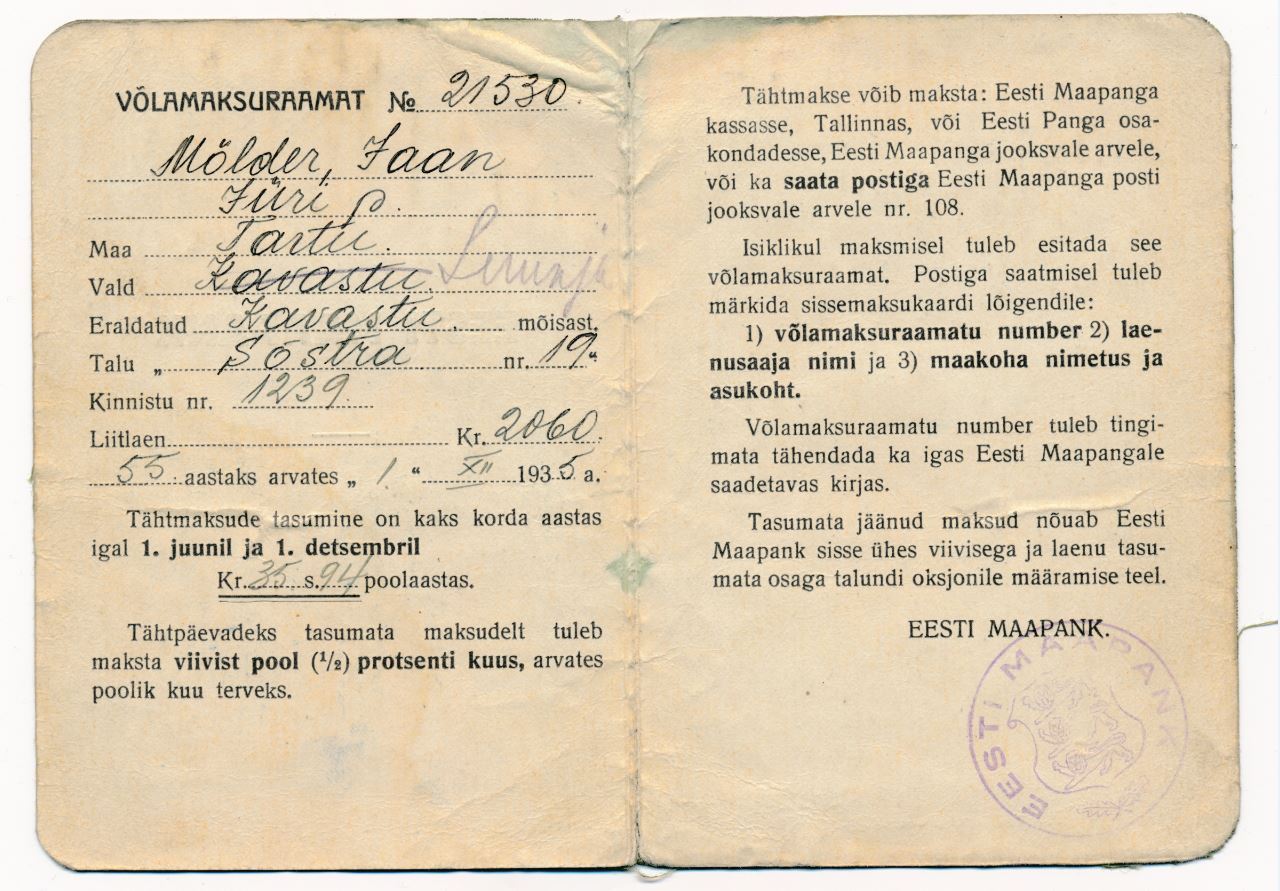 1935 Estonia Estonian Country Bank EESTI MAAPANK Mortgage Loan Record Book